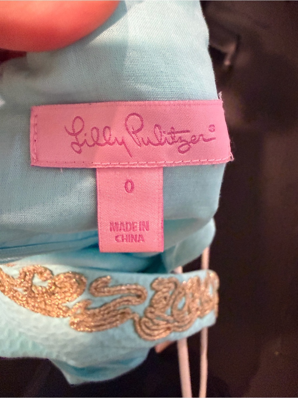Lilly Pulitzer Aqua shift Dress with Gold Embellished Trim - Picture 3 of 3